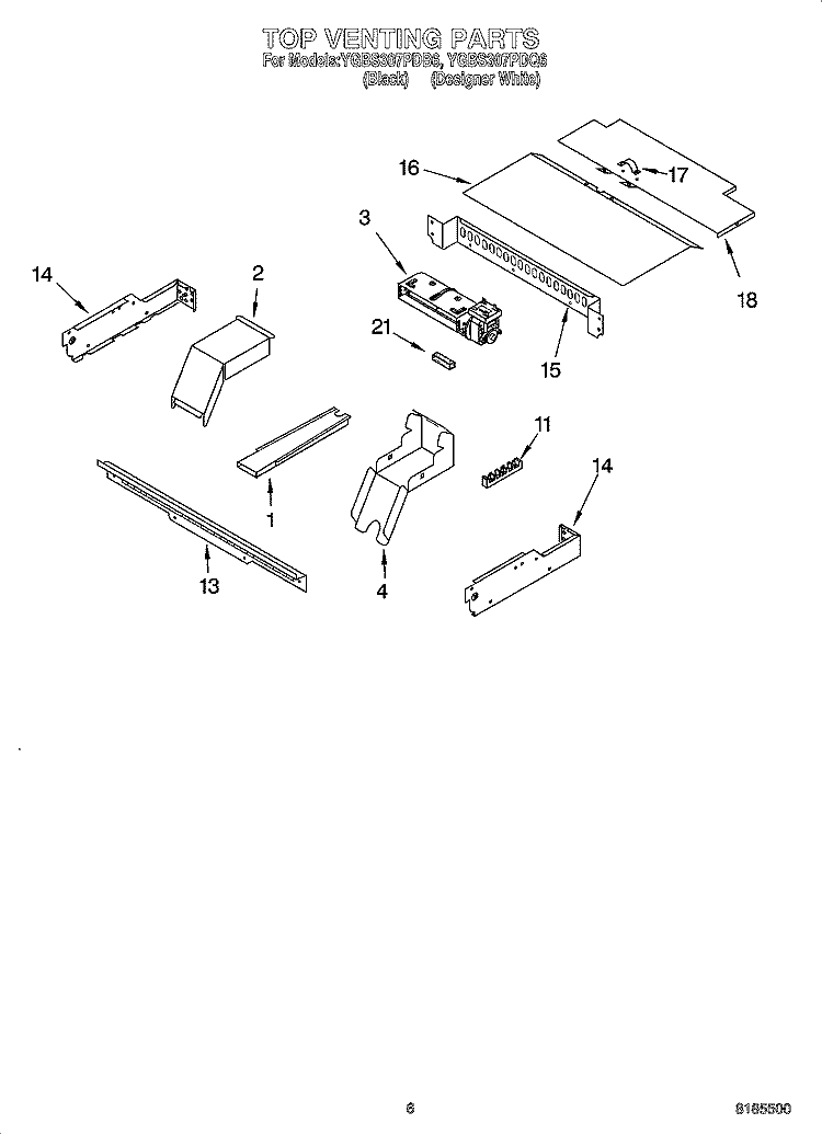 TOP VENTING PARTS, MISCELLANEOUS PARTS Diagram and Parts List for YGBS307PDB6  Whirlpool Wall Oven