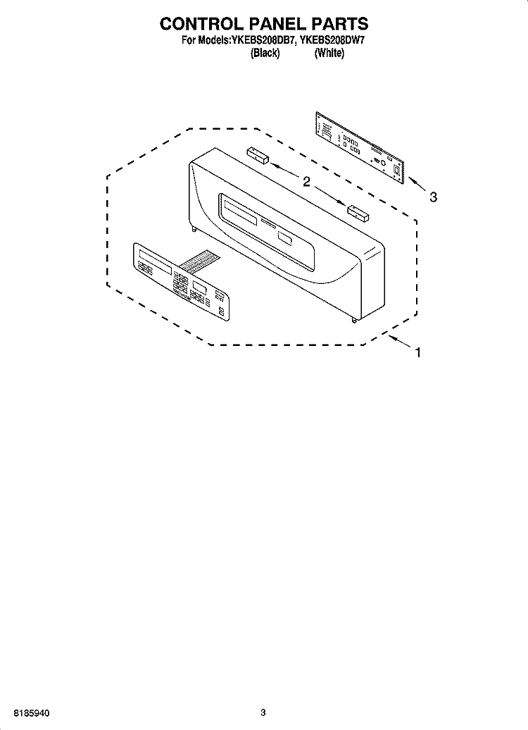 CONTROL PANEL PARTS Diagram and Parts List for YKEBS208DB7  KitchenAid Wall Oven