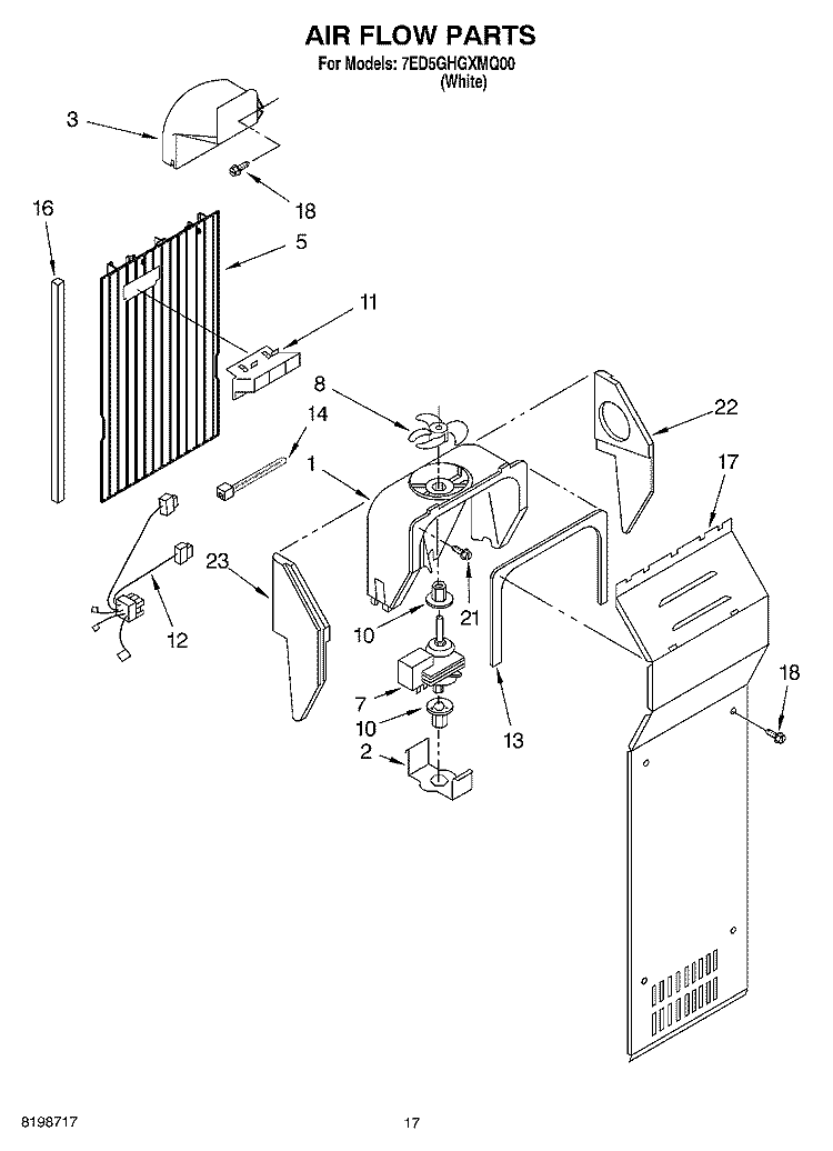 AIR FLOW PARTS Diagram and Parts List for 7ED5GHGXMQ00  Whirlpool Refrigerator