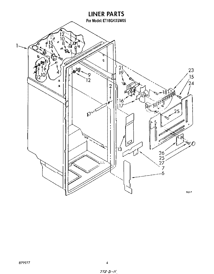 LINER Diagram and Parts List for ET18GKXSW05  Whirlpool Refrigerator