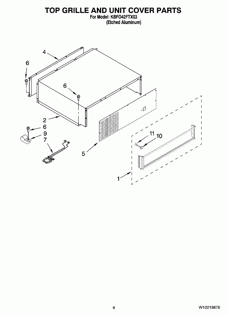 TOP GRILLE AND UNIT COVER PARTS Diagram and Parts List for KBFO42FTX03  KitchenAid Refrigerator