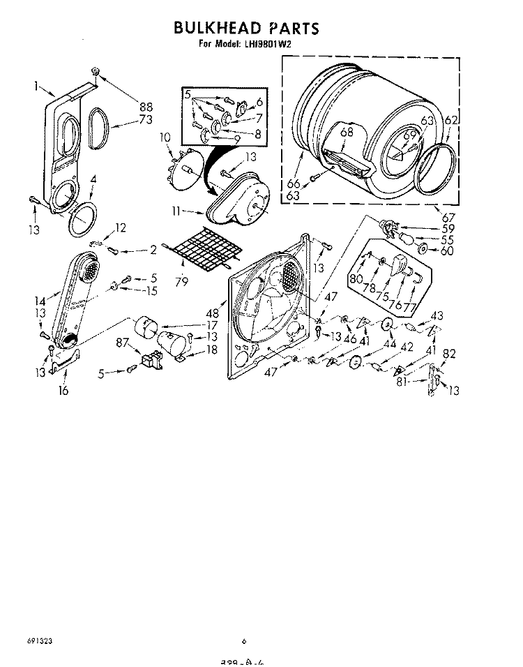 BULKHEAD Diagram and Parts List for LHI9801W2  Whirlpool Dryer