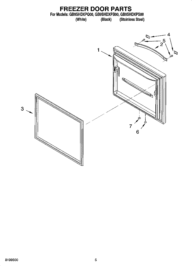 FREEZER DOOR PARTS Diagram and Parts List for GB9SHDXPS00  Whirlpool Refrigerator