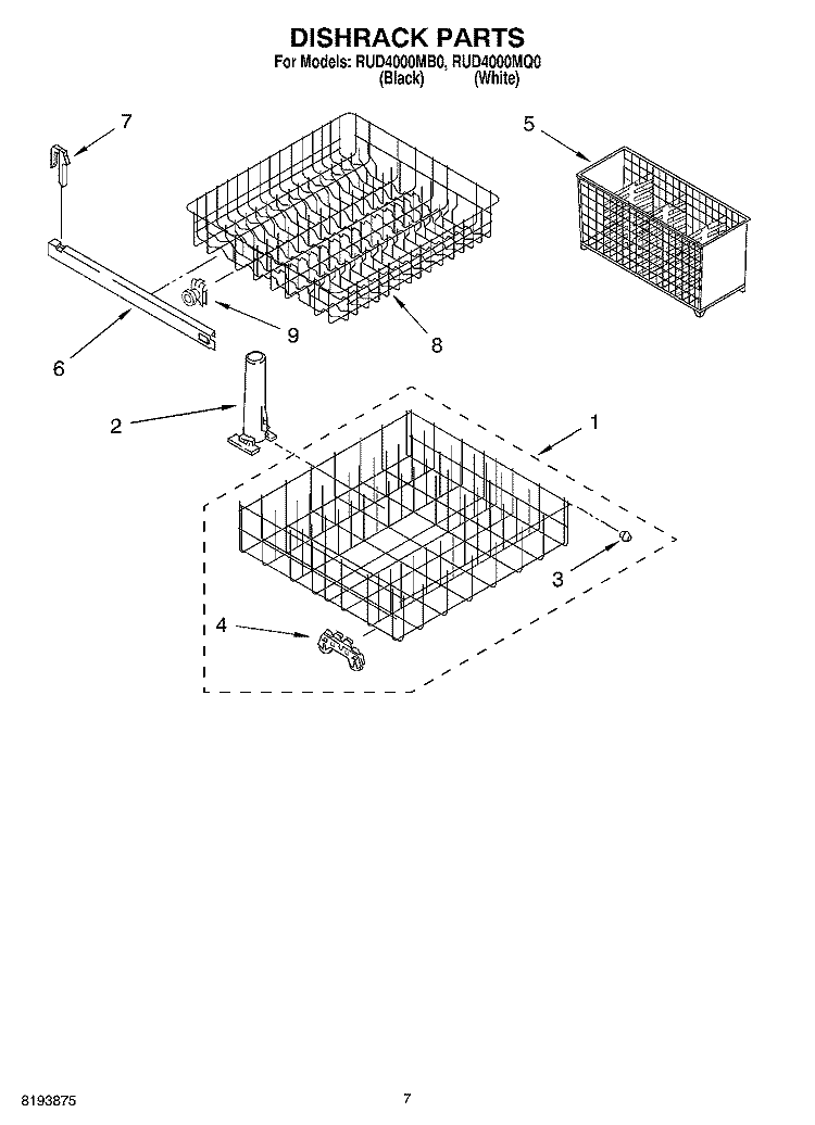 DISHRACK PARTS, MISCELLANEOUS PARTS Diagram and Parts List for RUD4000MQ0  Roper Dishwasher