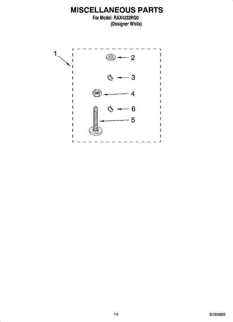MISCELLANEOUS  PARTS, OPTIONAL PARTS (NOT INCLUDED) Diagram and Parts List for RAX4232RQ0  Roper Washer