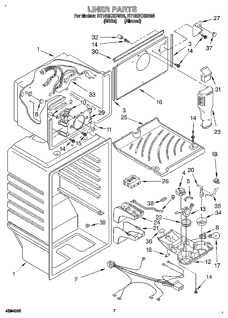 LINER Diagram and Parts List for RT18BKXDW03  Roper Refrigerator
