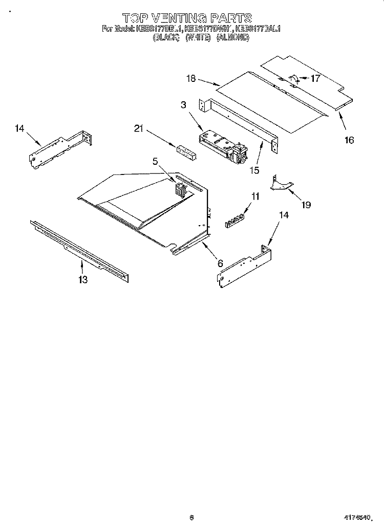 TOP VENTING, OPTIONAL Diagram and Parts List for KEBS177DWH1  KitchenAid Wall Oven