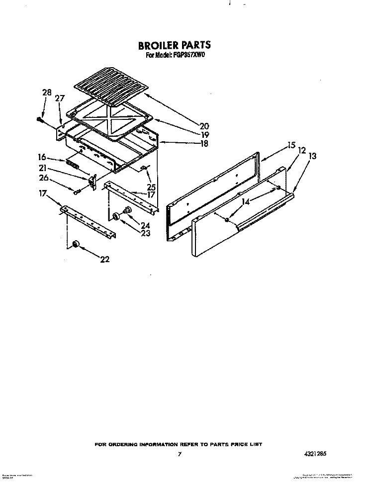 BROILER Diagram and Parts List for FGP357XL0  Roper Range