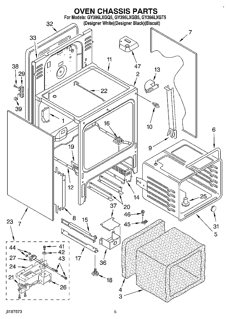 OVEN CHASSIS Diagram and Parts List for GY396LXGB5  Whirlpool Range