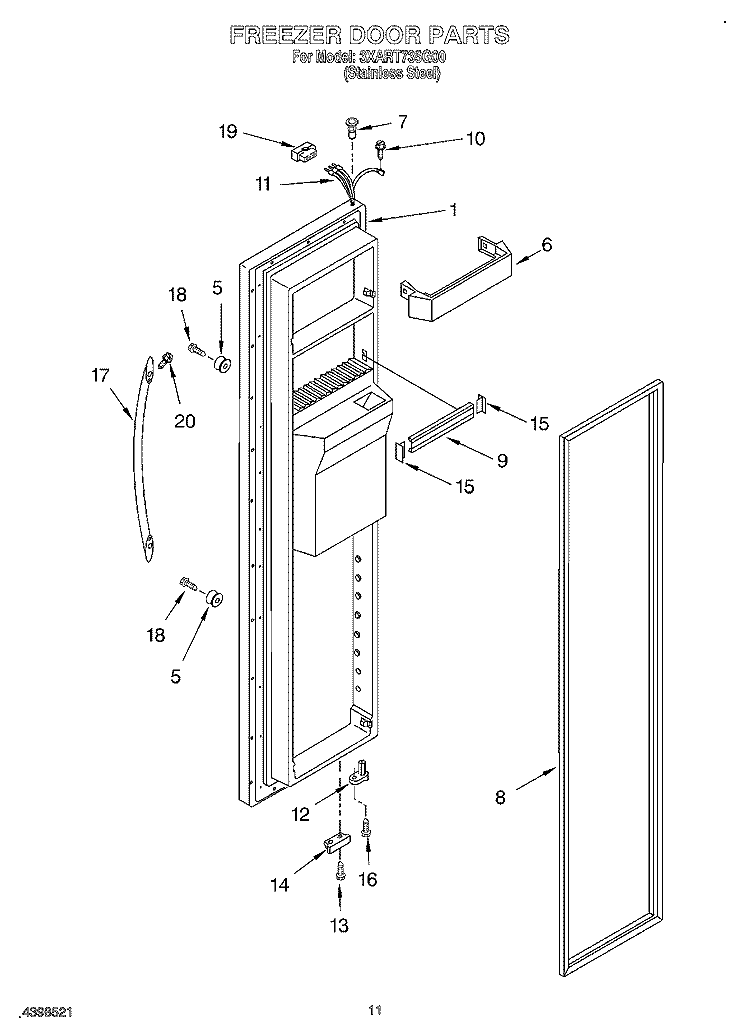 FREEZER DOOR Diagram and Parts List for 3XART735G00  Whirlpool Refrigerator