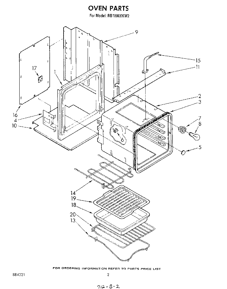 OVEN Diagram and Parts List for RB1000XKW2  Whirlpool Wall Oven