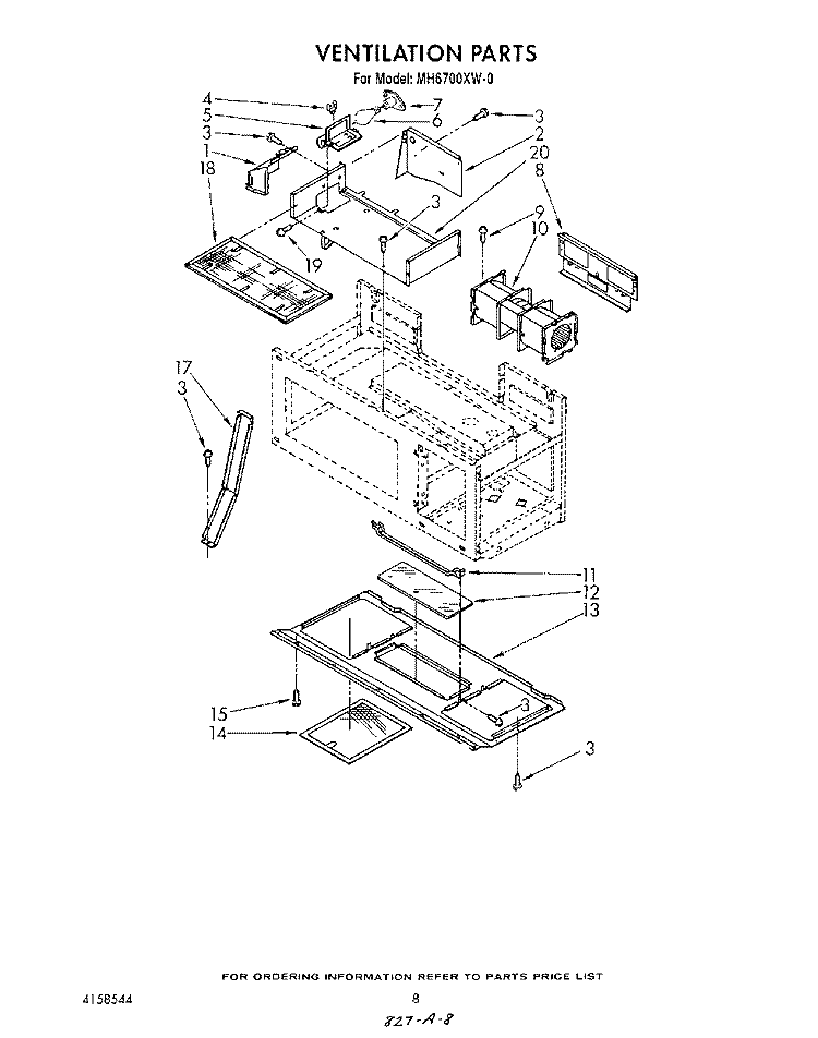 VENTILATION Diagram and Parts List for MH6700XW0  Whirlpool Microwave