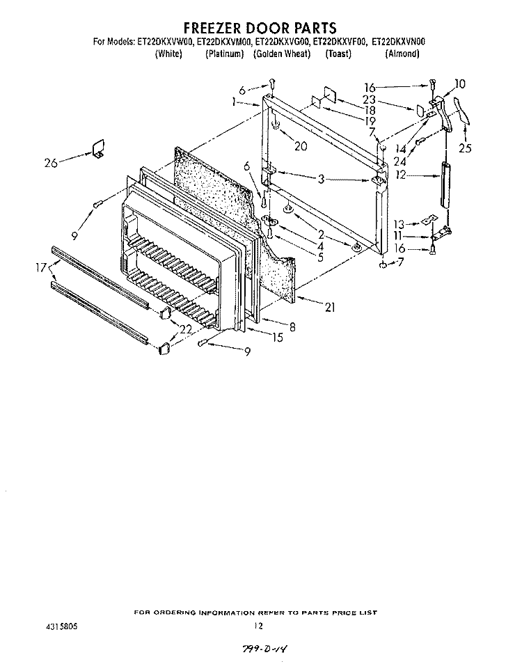 FREEZER DOOR Diagram and Parts List for ET22DKXVM00  Whirlpool Refrigerator