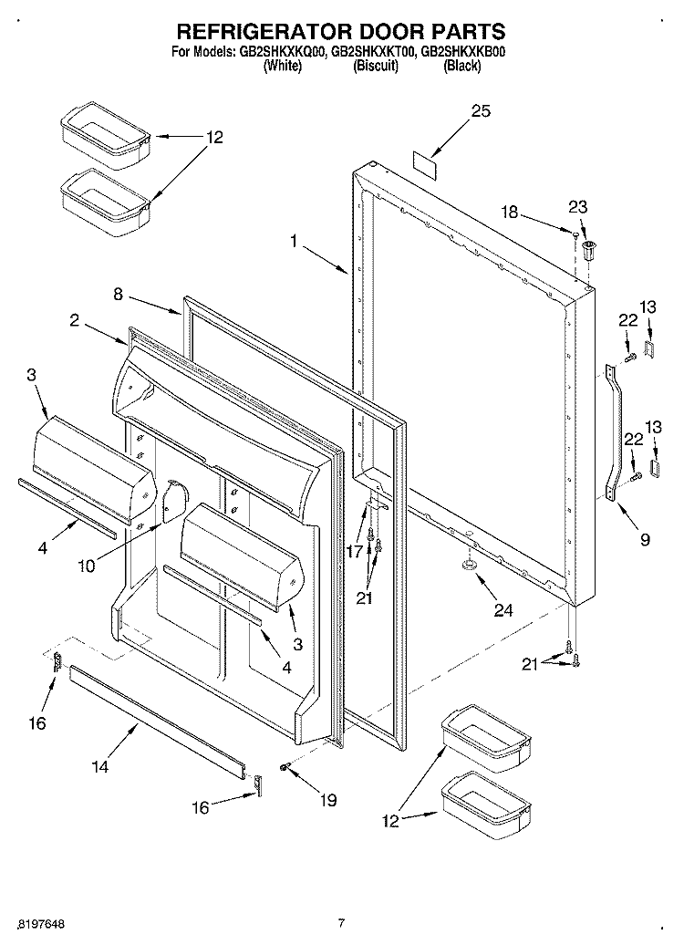 REFRIGERATOR DOOR Diagram and Parts List for GB2SHKXKQ00  Whirlpool Refrigerator