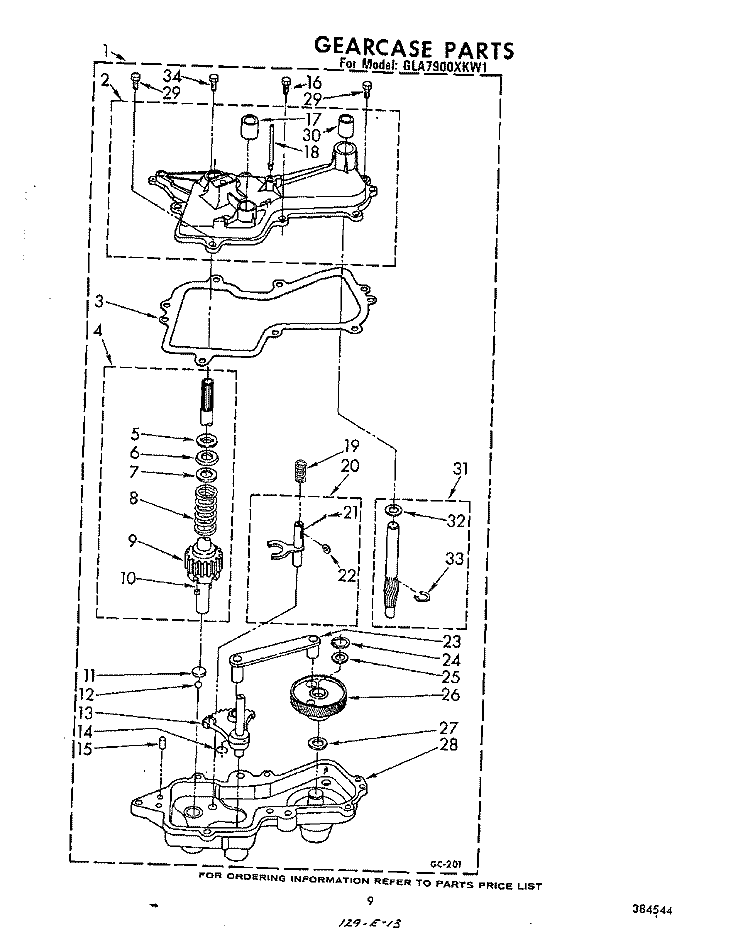 GEARCASE Diagram and Parts List for GLA7900XKW1  Whirlpool Washer