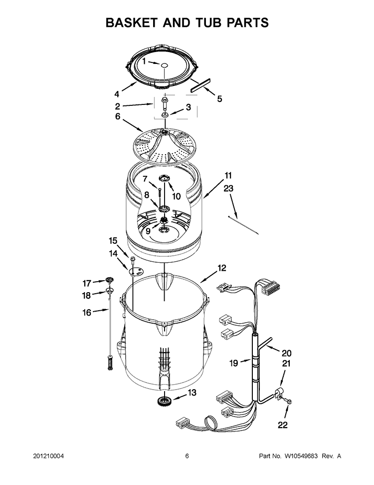 BASKET AND TUB PARTS Diagram and Parts List for 4GWTW5550YW1  Whirlpool Washer