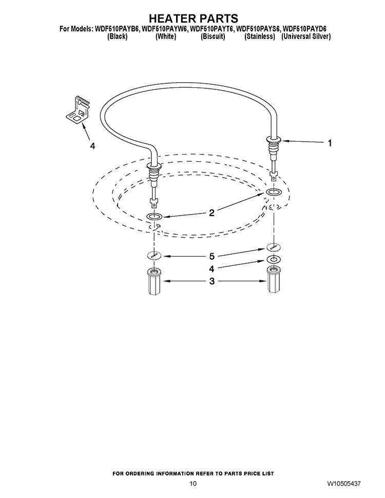 HEATER PARTS Diagram and Parts List for WDF510PAYT6  Whirlpool Dishwasher