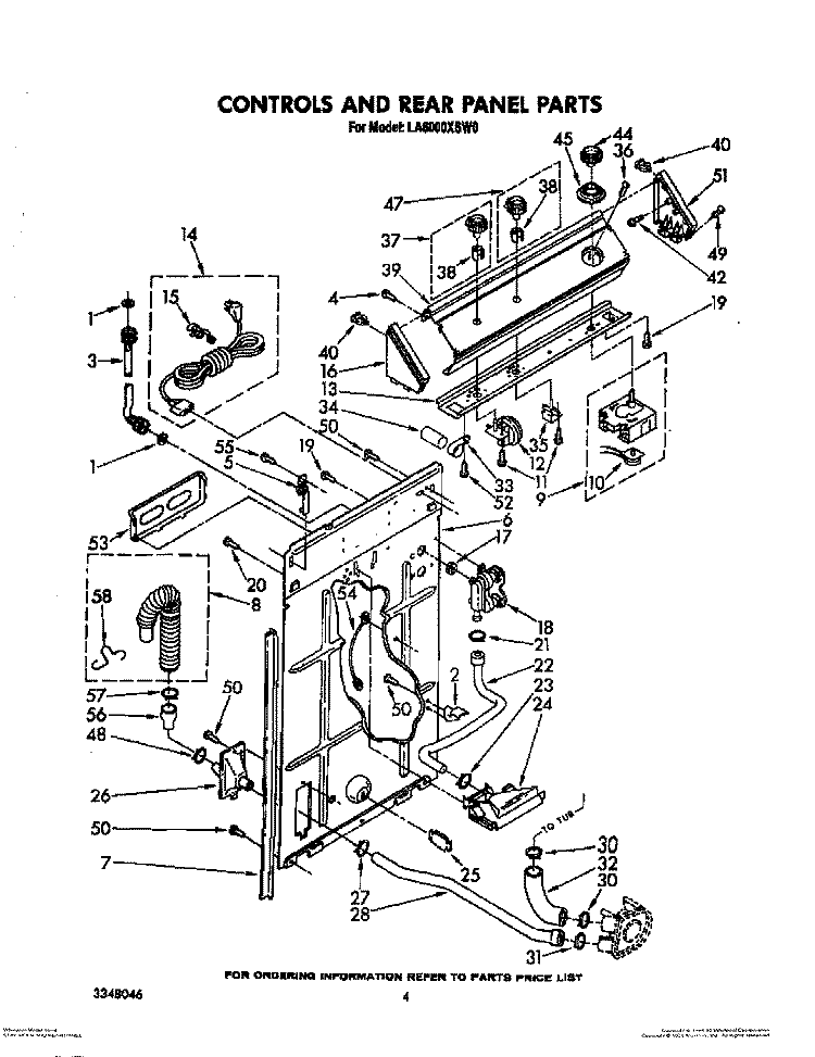 CONTROLS AND REAR PANEL Diagram and Parts List for LA6000XSW0  Whirlpool Washer