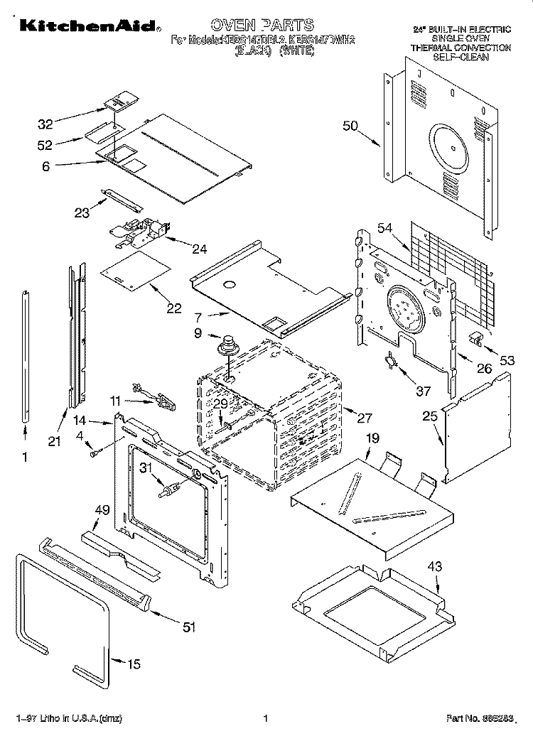 OVEN Diagram and Parts List for KEBS147DWH2  KitchenAid Wall Oven
