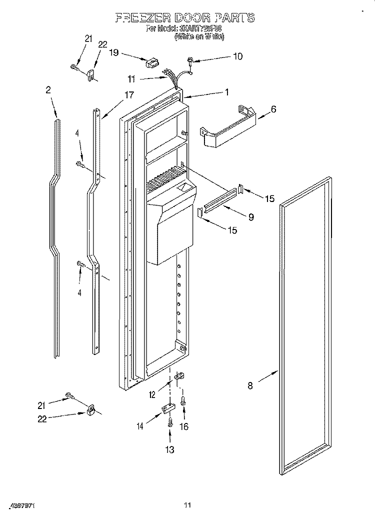 FREEZER DOOR Diagram and Parts List for 3XART725F00  Whirlpool Refrigerator