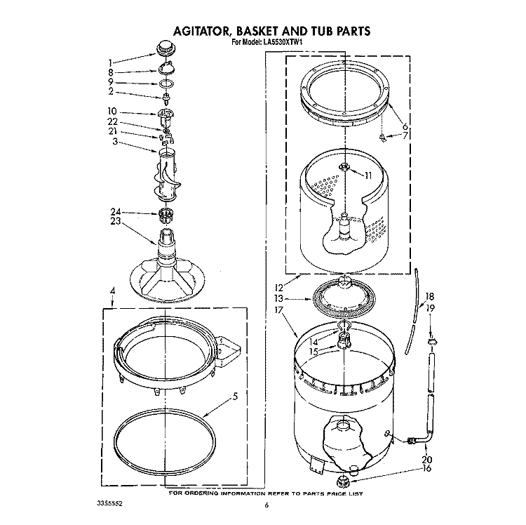 AGITATOR, BASKET AND TUB Diagram and Parts List for LA5530XTF1  Whirlpool Washer