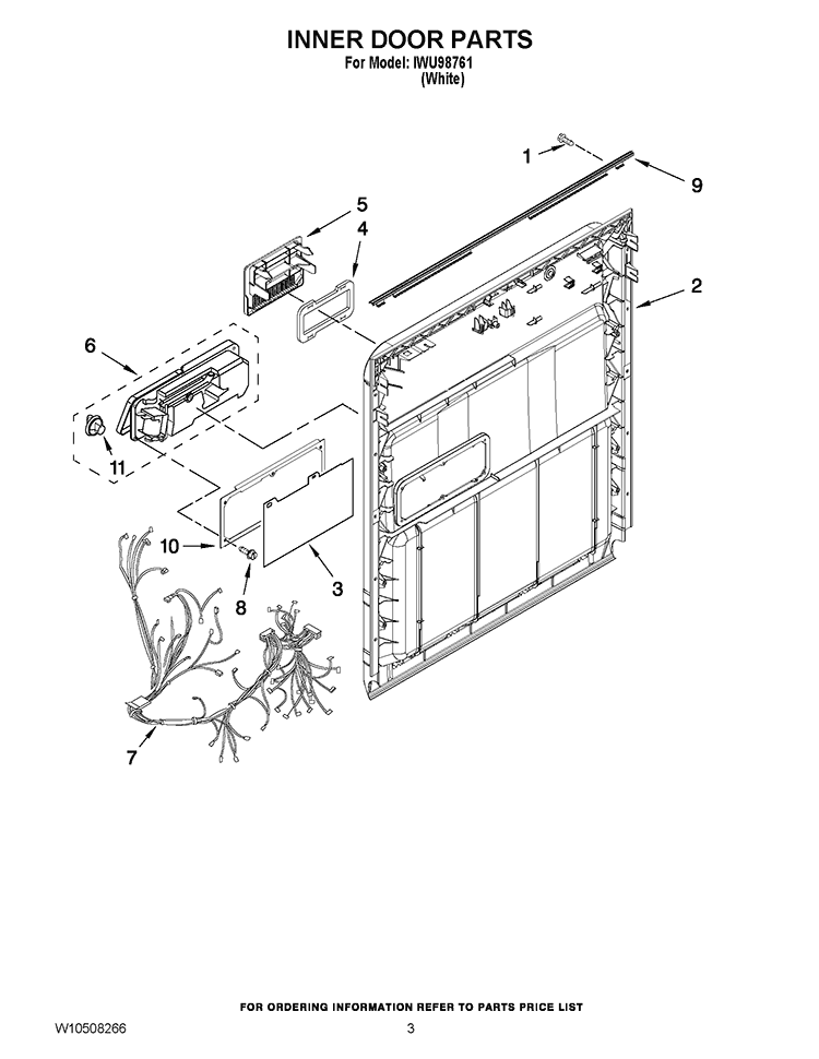 INNER DOOR PARTS Diagram and Parts List for IWU98761  Inglis Dishwasher