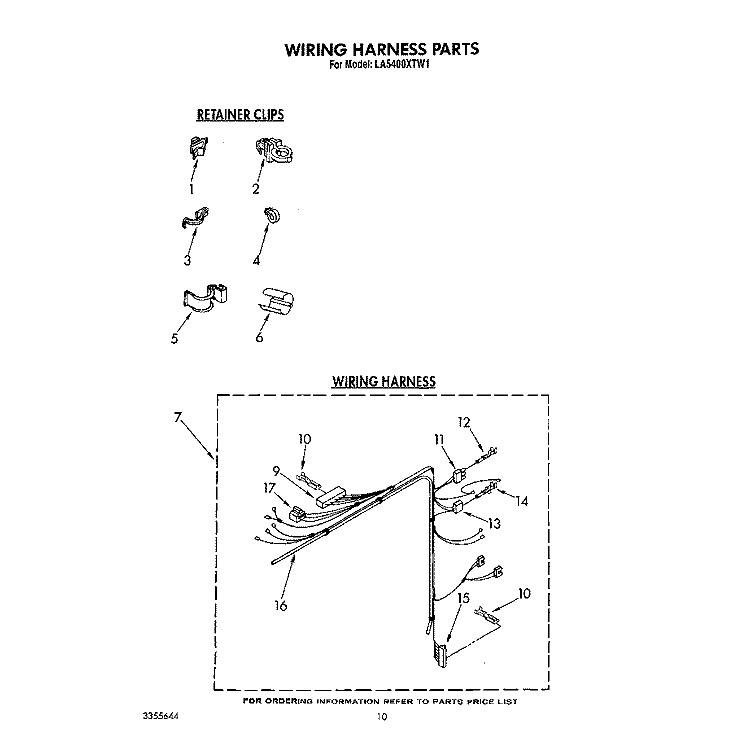 WIRING HARNESS Diagram and Parts List for LA5400XTG1  Whirlpool Washer