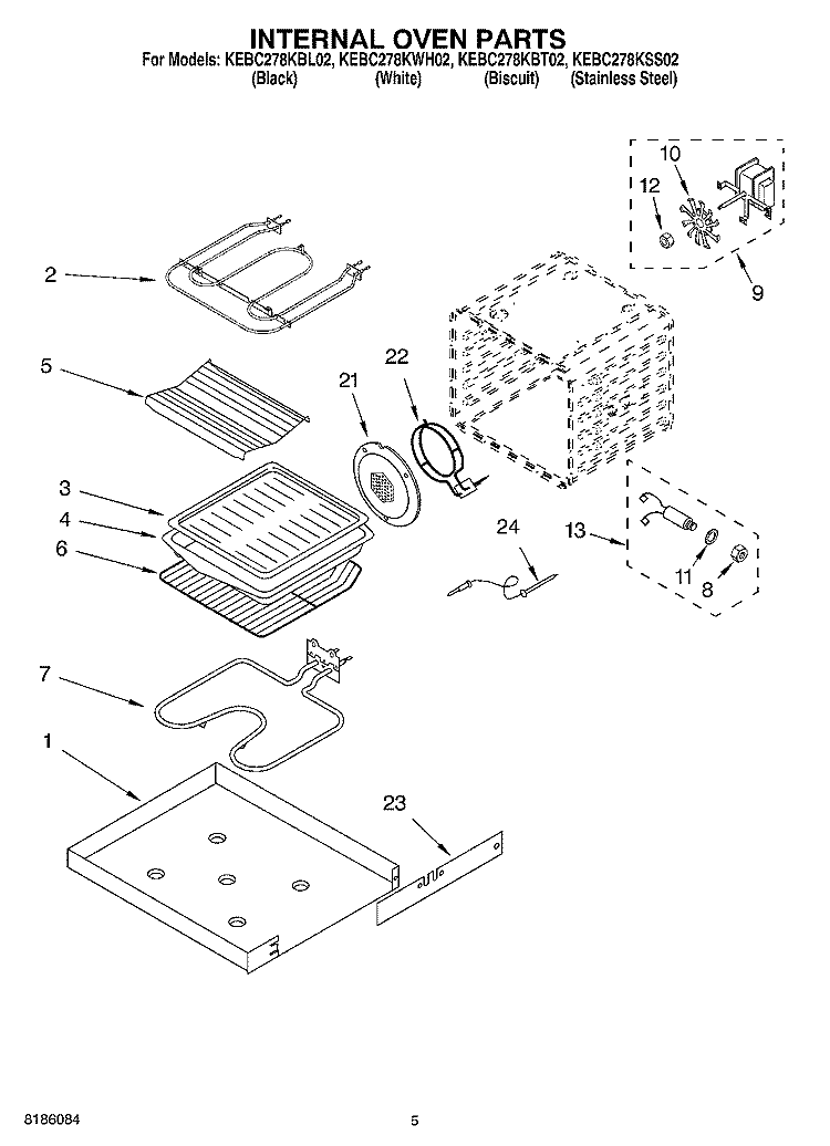 INTERNAL OVEN PARTS Diagram and Parts List for KEBC278KSS02  KitchenAid Wall Oven