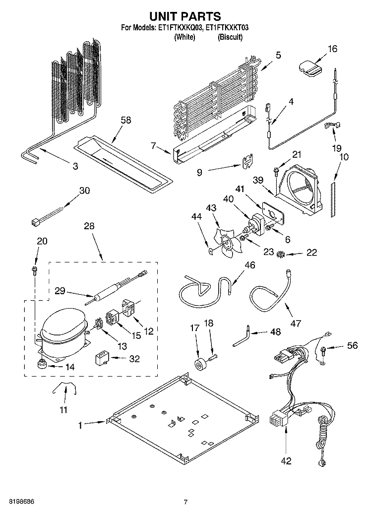 UNIT PARTS Diagram and Parts List for ET1FTKXKT03  Whirlpool Refrigerator