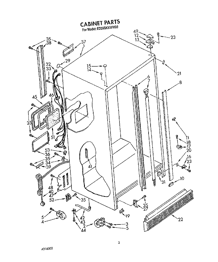 CABINET Diagram and Parts List for ED20SKXWW00  Whirlpool Refrigerator