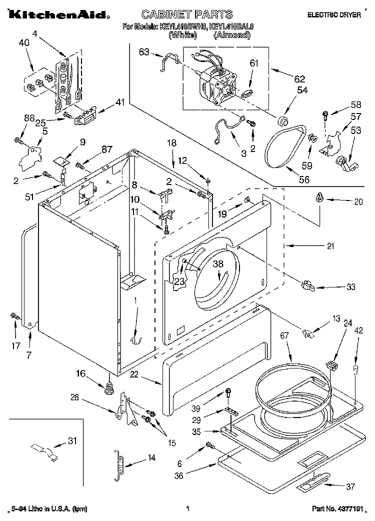 SECTION Diagram and Parts List for KEYL410BAL0  KitchenAid Dryer