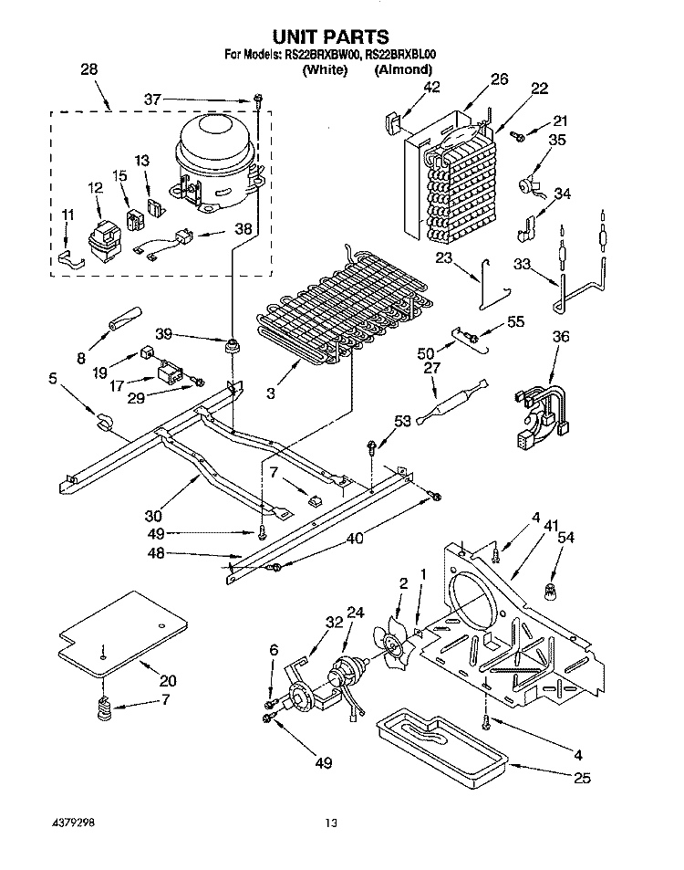 UNIT Diagram and Parts List for RS22BRXBW00  Roper Refrigerator