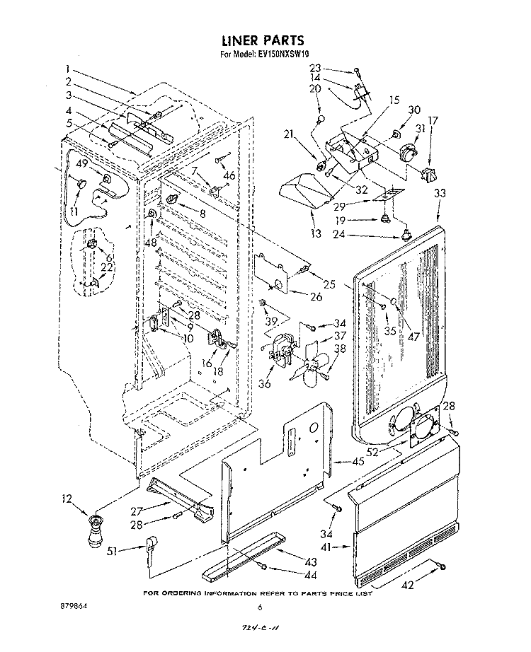 LINER Diagram and Parts List for EV150NXSW10  Whirlpool Freezer