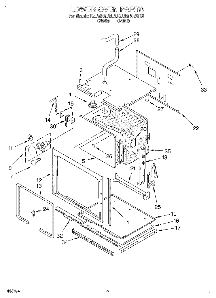 LOWER OVEN Diagram and Parts List for KEBS246BBL3  KitchenAid Wall Oven