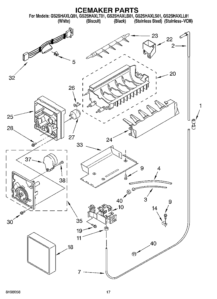 ICE MAKER Diagram and Parts List for GS2SHAXLS01  Whirlpool Refrigerator