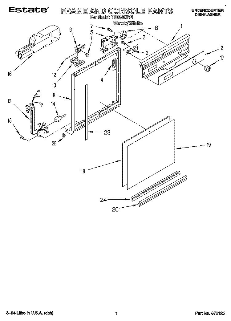 FRAME AND CONSOLE Diagram and Parts List for TUD3000Y4  Whirlpool Dishwasher