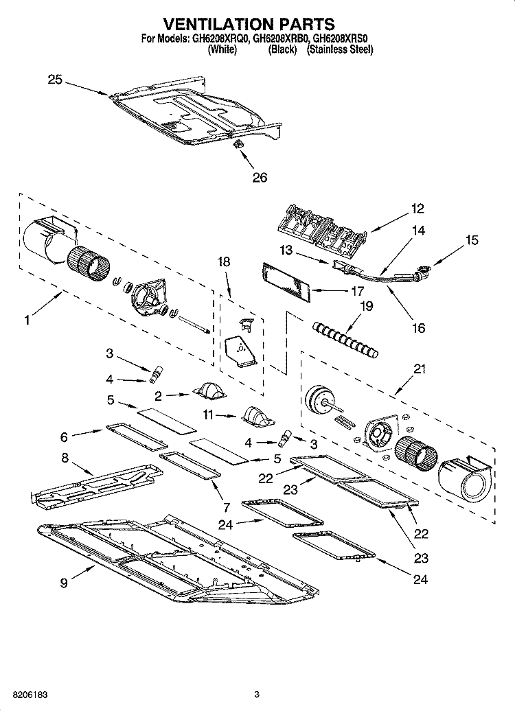 VENTILATION PARTS Diagram and Parts List for GH6208XRS0  Whirlpool Microwave