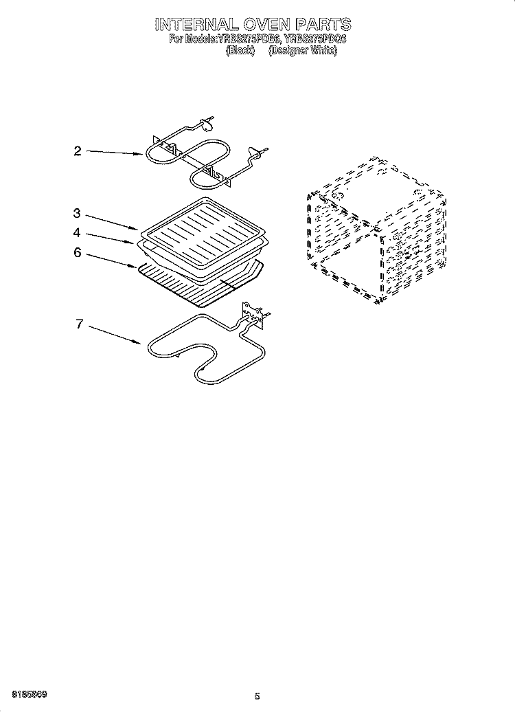 INTERNAL OVEN PARTS Diagram and Parts List for YRBS275PDQ6  Whirlpool Wall Oven