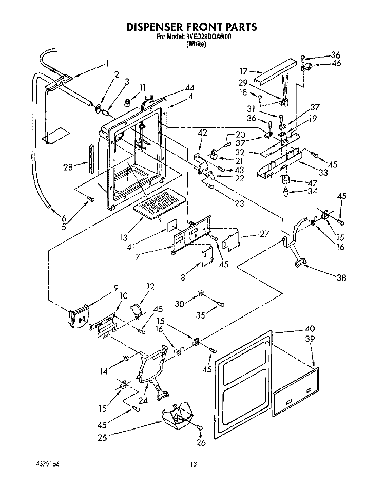 DISPENSER FRONT Diagram and Parts List for 3VED29DQAW00  Whirlpool Refrigerator