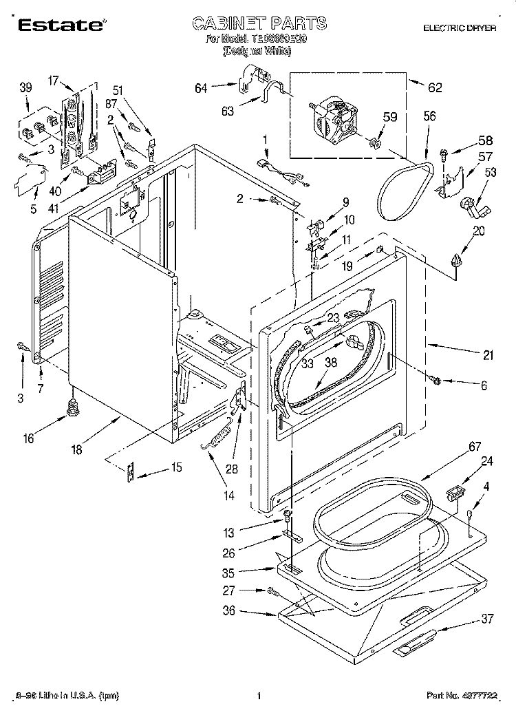 SECTION Diagram and Parts List for TEDS680EQ0  Estate Dryer