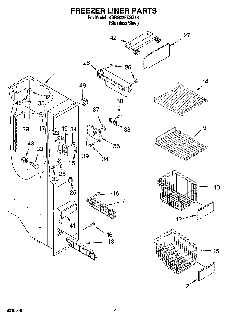FREEZER LINER PARTS Diagram and Parts List for KSRG22FKSS18  KitchenAid Refrigerator