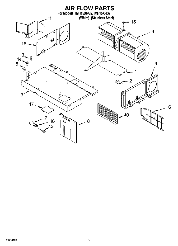 AIR FLOW PARTS Diagram and Parts List for IMH15XRQ2  Whirlpool Microwave