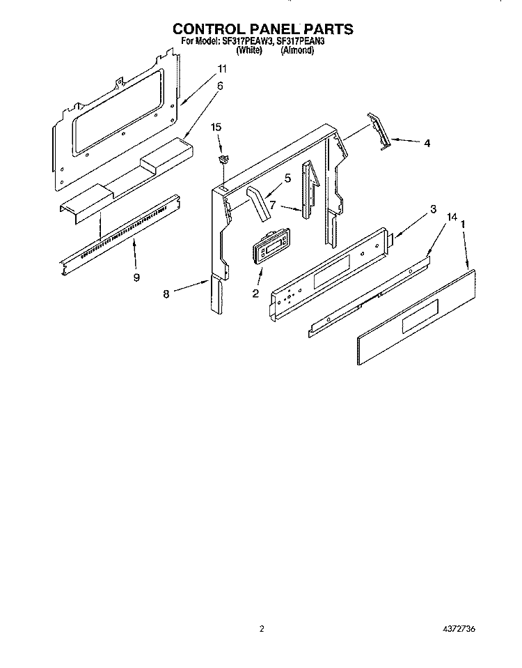 CONTROL PANEL Diagram and Parts List for SF317PEAN3  Whirlpool Range
