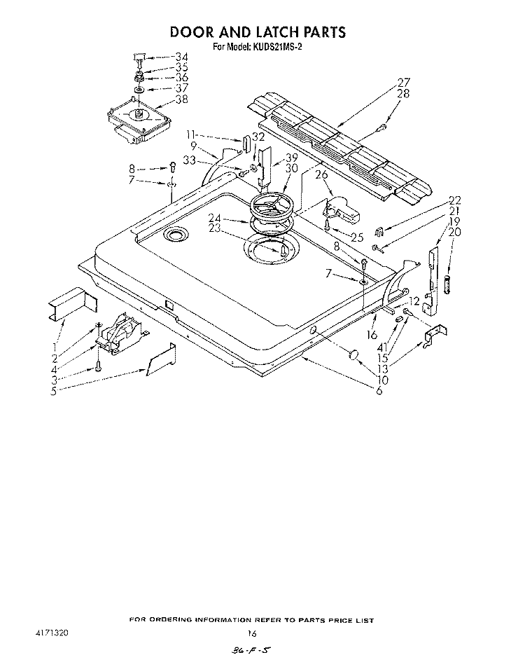 DOOR AND LATCH Diagram and Parts List for KUDS21MS2  KitchenAid Dishwasher