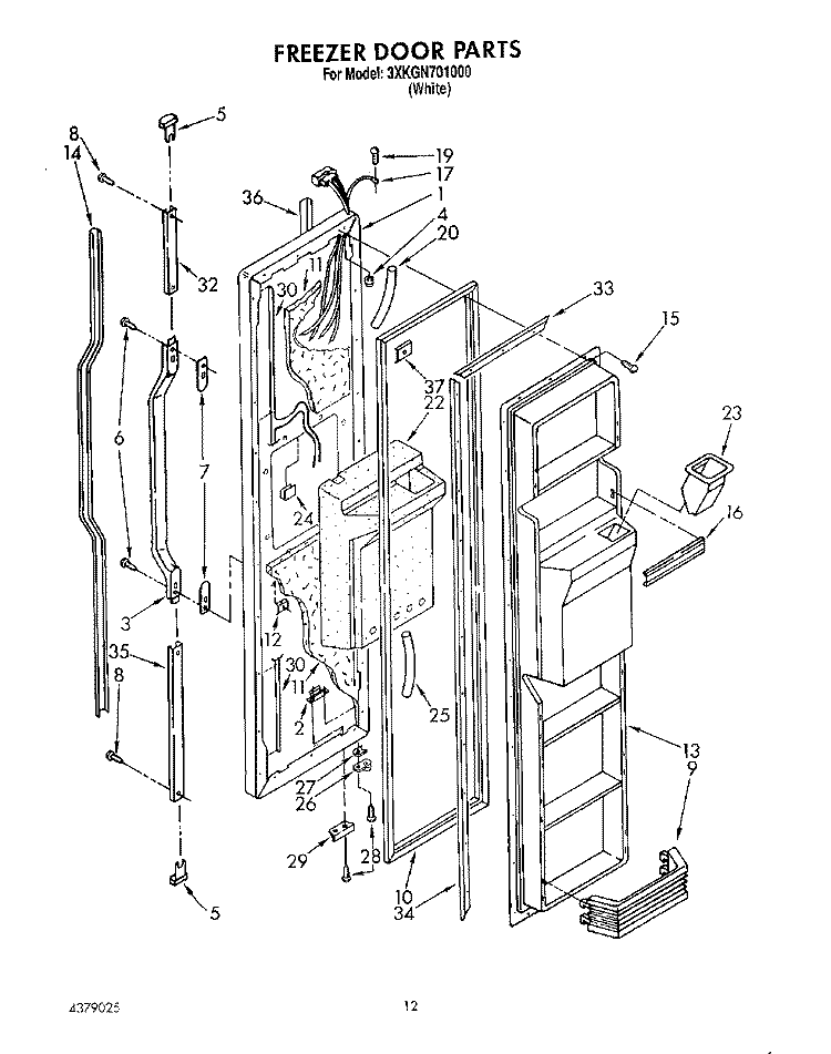 FREEZER DOOR Diagram and Parts List for 3XKGN701000  Whirlpool Refrigerator