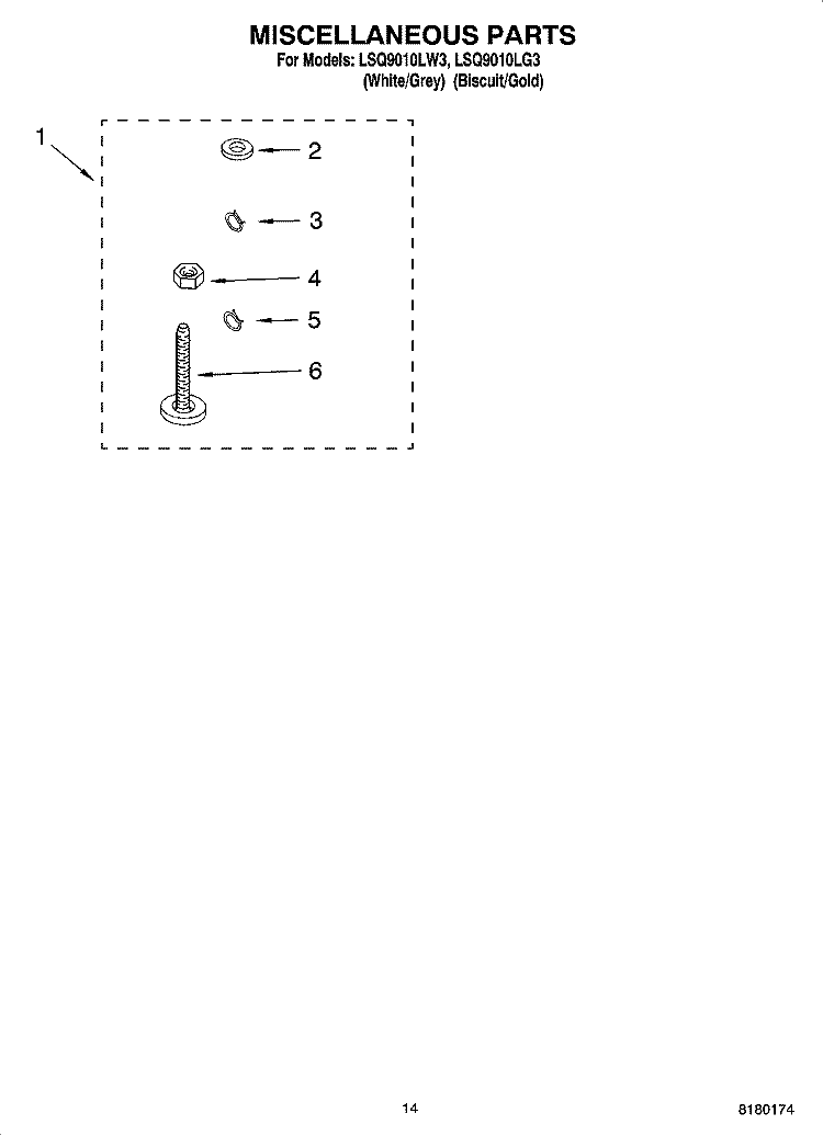 MISCELLANEOUS PARTS - OPTIONAL PARTS (NOT INCLUDED) Diagram and Parts List for LSQ9010LG3  Whirlpool Washer