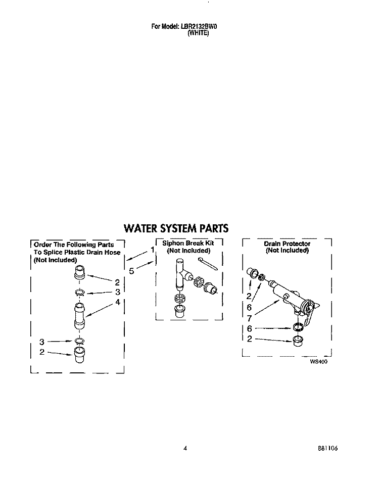 WATER SYSTEM Diagram and Parts List for LBR2132BW0  Whirlpool Washer