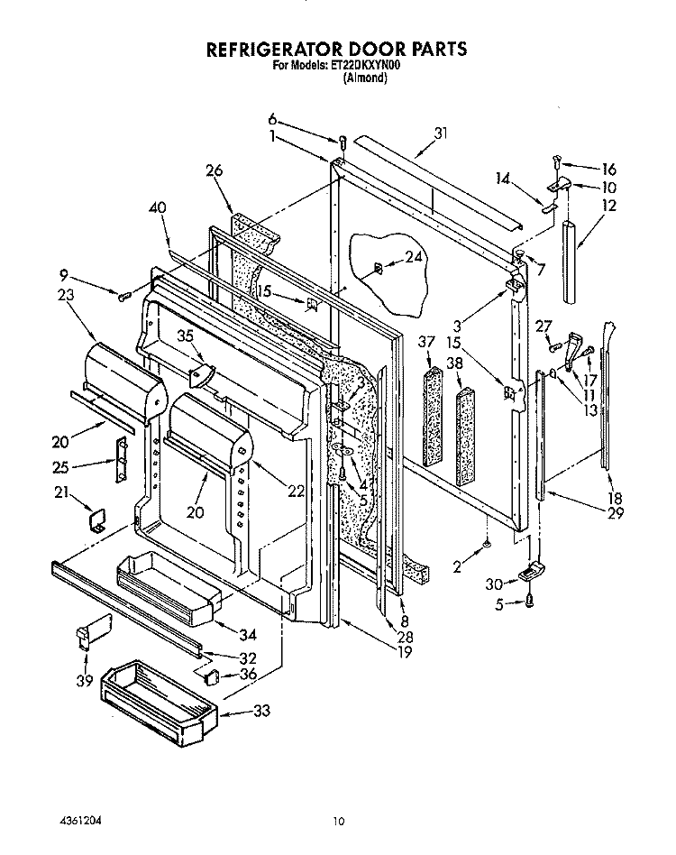 REFRIGERATOR DOOR Diagram and Parts List for ET22DKXYN00  Whirlpool Refrigerator