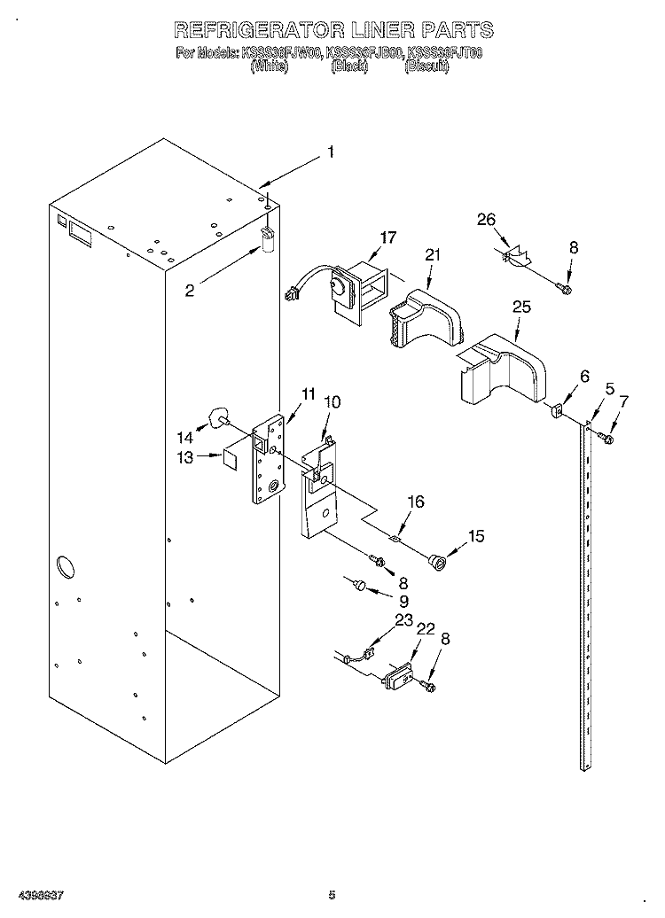 REFRIGERATOR LINER Diagram and Parts List for KSSS36FJW00  KitchenAid Refrigerator