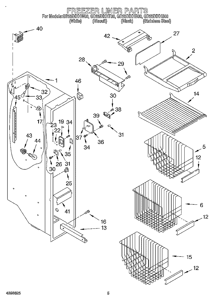 FREEZER LINER Diagram and Parts List for GD25DIXHT00  Whirlpool Refrigerator
